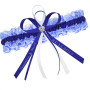 Blaues Strumpfband mit Strassherz und personalisierbarer Schleife.